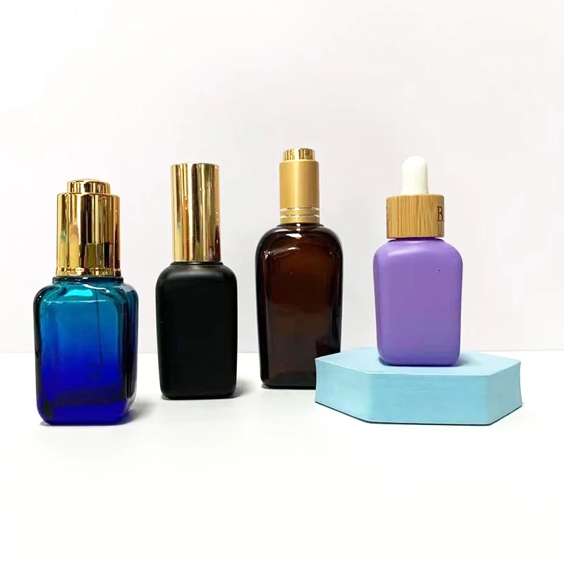 10ml 30ml 50ml 75ml 100ml Luxury facial serum oil packaging matte pink frosted square glass dropper bottle