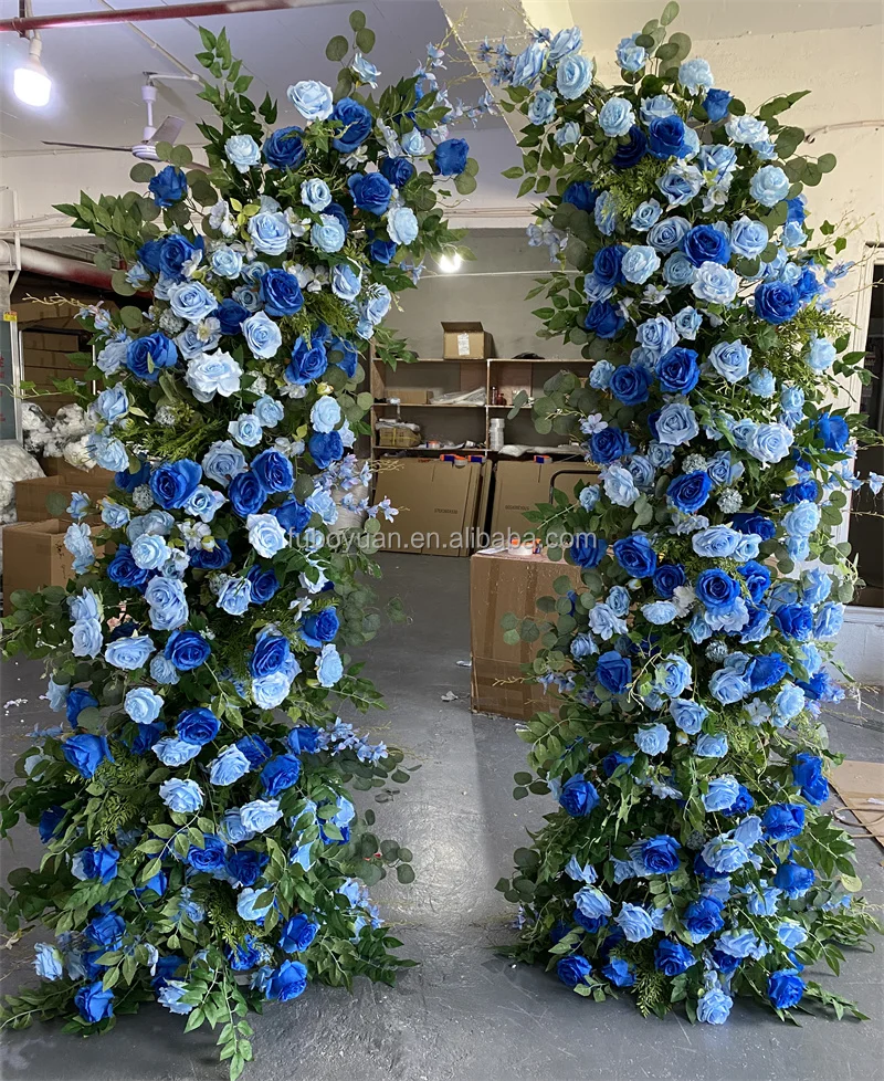 SZ4 New Design Flower Horn Arch Greenery Wedding Entrance Aisle Flowers Wedding Decoration Flowers Royal Blue Floral Horn Arch