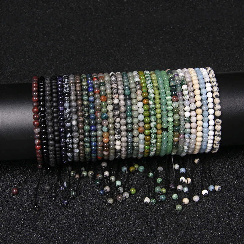 Hongyu New Fashion Cute Small 4mm Gemstone Natural Agate Jasper Aventurine Eye Stone Beads Macrame Bracelet Adjustable Women Men