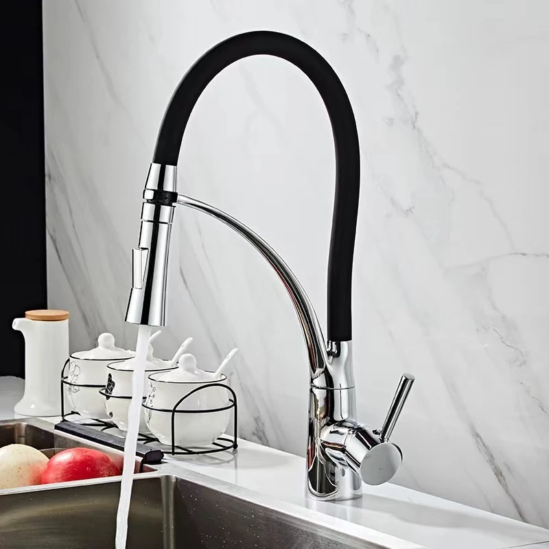 Modern Black Kitchen Faucet Rotatable Kitchen Sink Tap Taps Pull Out Spray Nozzle Brass Kitchen Mixer Faucets
