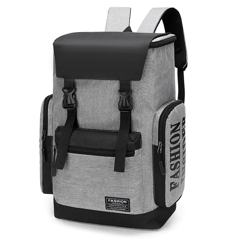 Unisex Buckle England Style Flap Top Black Printed Fashionable Waterproof Large Capacity Outdoor Business School Travel Backpack