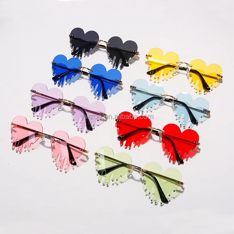 Fashion brand Designer candy color rhinestone  Rimless red love heart Water drop diamond shape Lentes De Sol Sunglasses