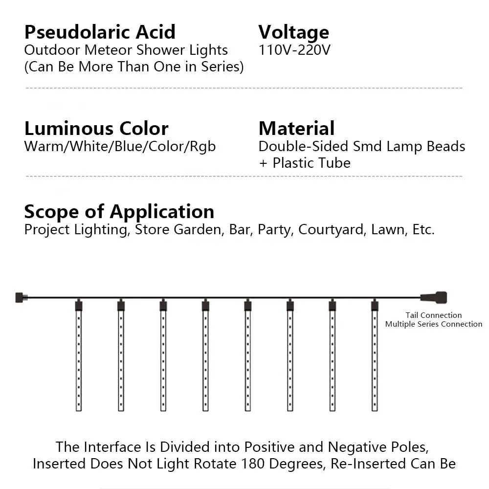 Solar Star Falling Rain Lights Christmas Curtains Meteor Fairy Lights Garden Icicle Round Tube String Lights