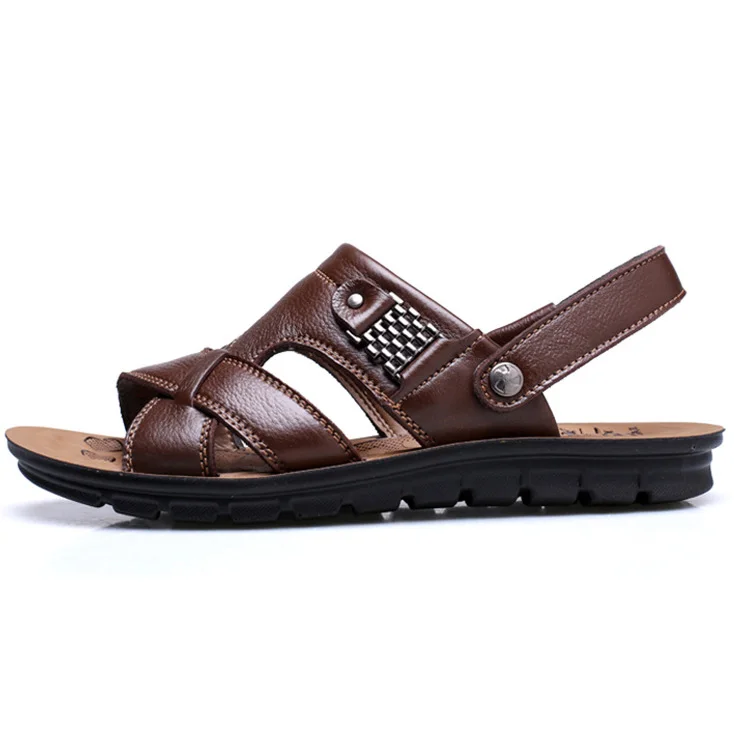 High quality new style comfortable genuine leather beach outdoor slides slipper sandals for men