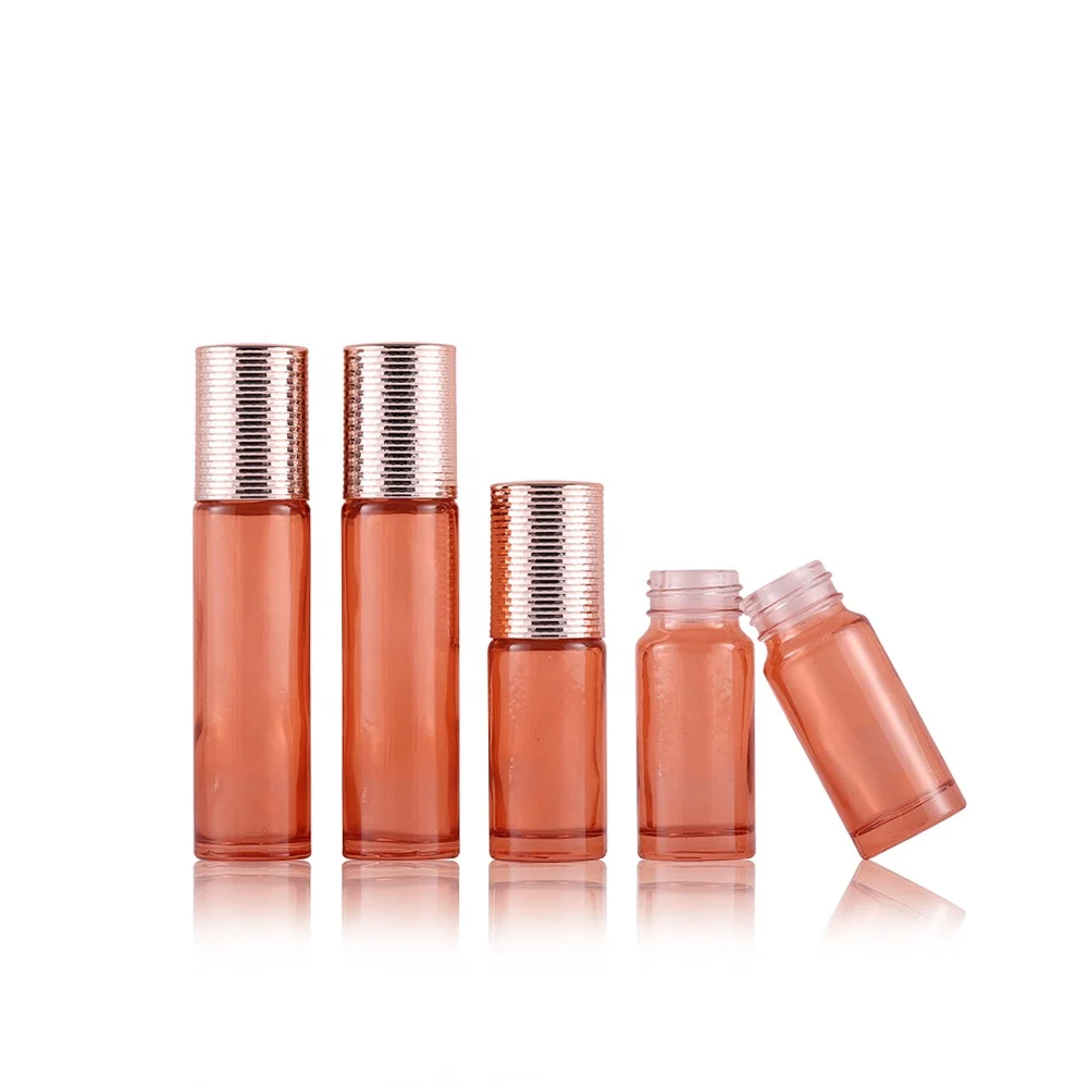 Mini customized 10ml 5ml rose gold glass roller bottle with steel roller ball perfume bottle