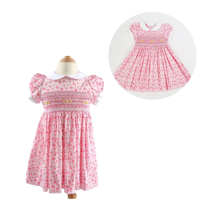 High Quality Princes Dresses For Girls Kids Casual Smocked ODM OEM Baby Girl Short Sleeve Made In Vietnam Manufacturer