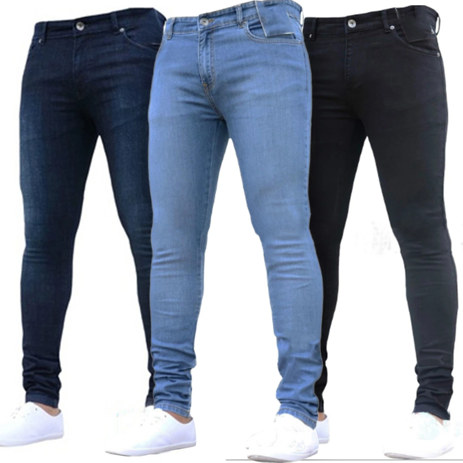 
Mens Pants High Waist Zipper Stretch Jeans Casual Slim Trousers Male Plus Size Pencil Pants Denim Skinny Jeans for Men 