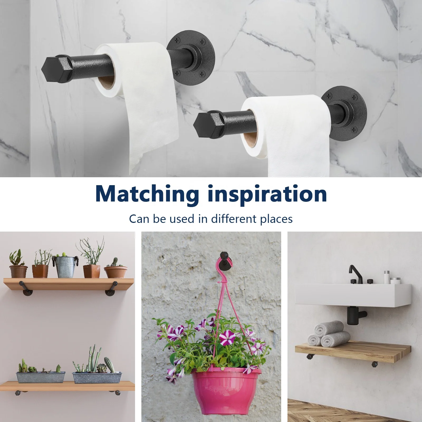 Industrial Rustic Metal Clothes Hangers DIY Black Iron Pipe Shelf Wall Mount brackets with Hooks Garment Rack Wardrobe Storage
