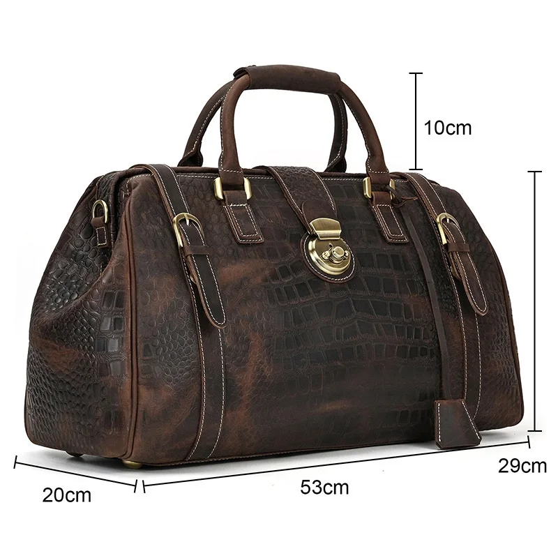Luxury Genuine Leather Mens Crocodile Weekend Travel Bag Leather Luggage bag