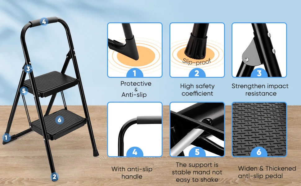 Steel 2 step ladders folding step stool ladder for homeuse