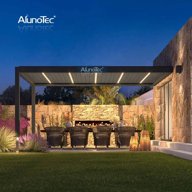AlunoTec Aluminum Waterproof Louver Gazebo Outdoor Bioclimatic Awning Louvre System Roof Pergola