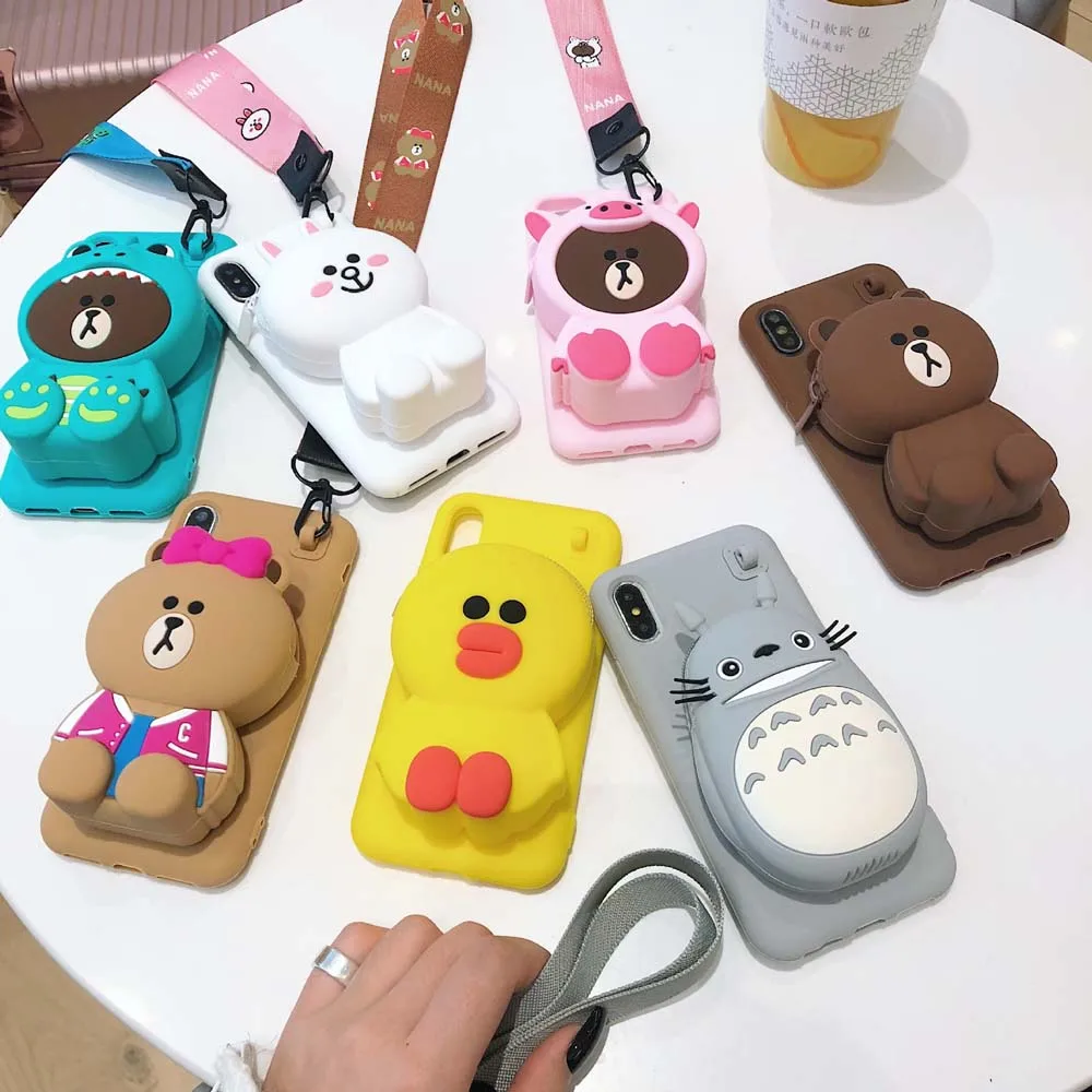 Soft Case for iPhone 12/7 8 Plus 6/6S Plus Cover Coin Purse 3D Bear Wallet Silicone Case for iPhone 11 Pro Max X XR XS Max Case