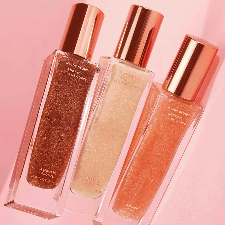 private label shimmer body oil glow tanning oil with glitter with fruit extract