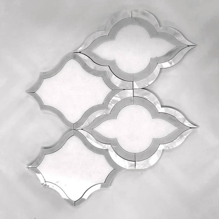 DTH Stone Pure white marble with shell water jet mosaic tiles for wall decoration