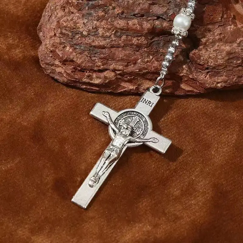 Steel Wire Braid Pearl Central Rosary Sacred Heart Virgin Mary Heart Icons Center Ceremony Jewelry Baptism Rosary