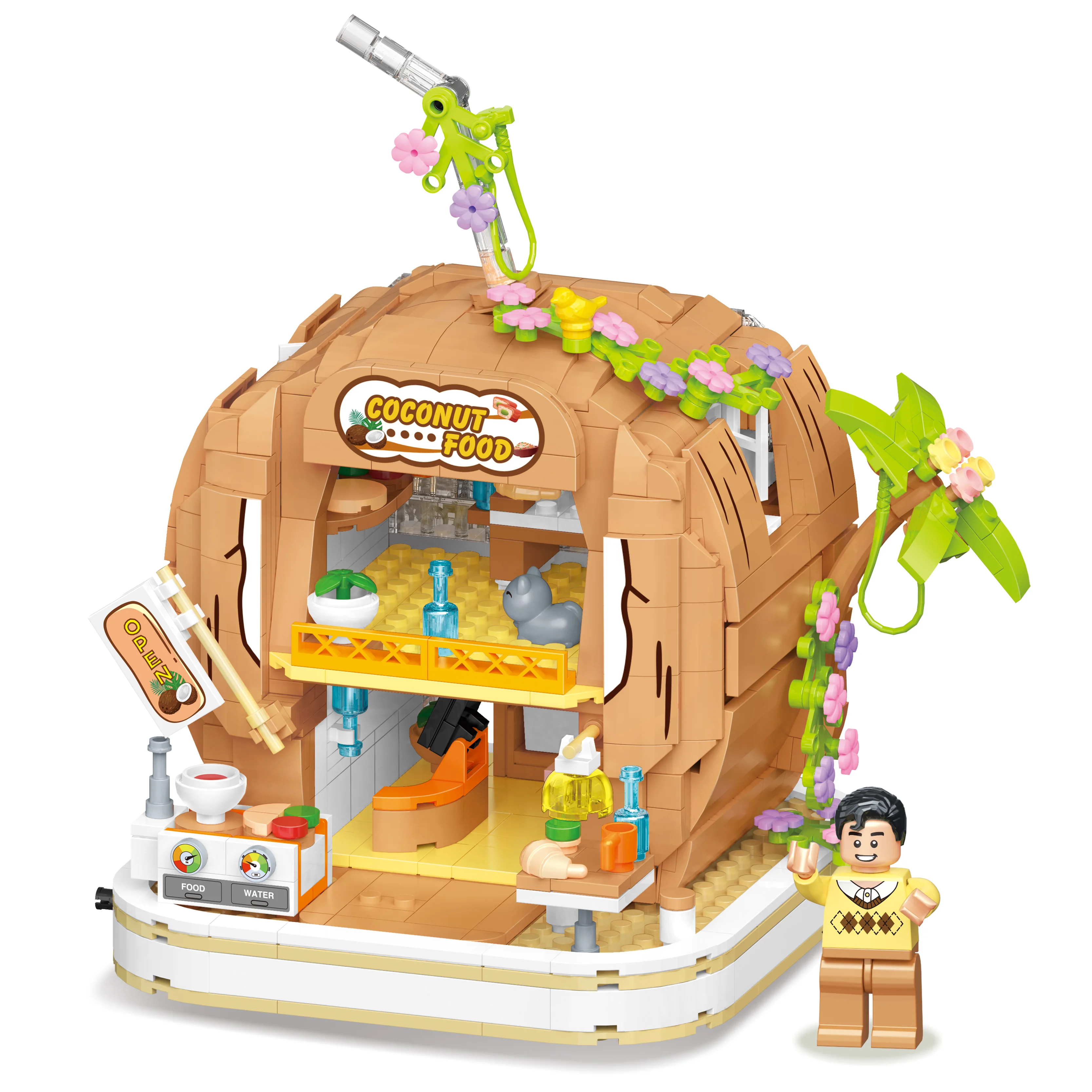 Halloween DIY Building Block Set Mini Coconut House Model Toy Plastic Street View Puzzle Game Holiday Gift for Kids