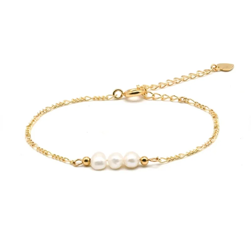 CANNER Simple Three Freshwater Pearls 18k Gold Plated Adjustable Bracelet S925 Sterling Silver Jewelry