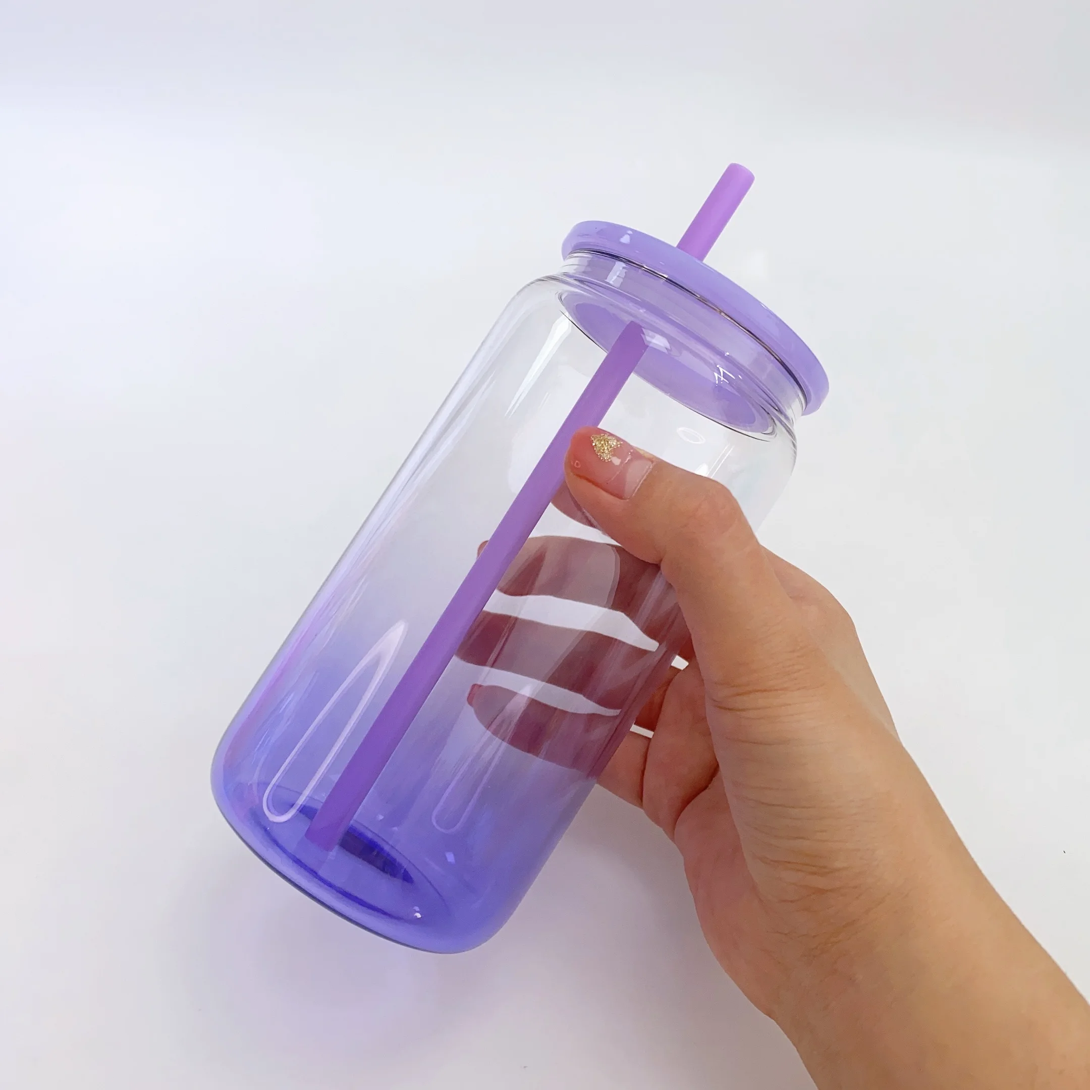 US warehouse in stock New arrival 16oz ombre jelly glass can gradent jelly with Colorful Plastic Lid and Straw for vinyl