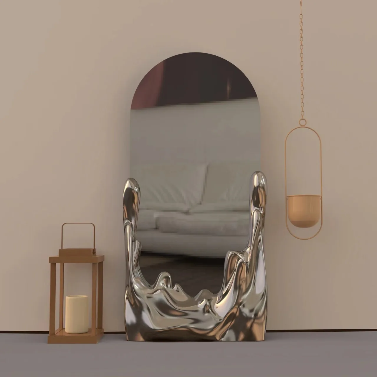 High-end Light Luxury Water Ripple Home Villa Floor Mirror Dressing Mirror Visual Decorative Mirror