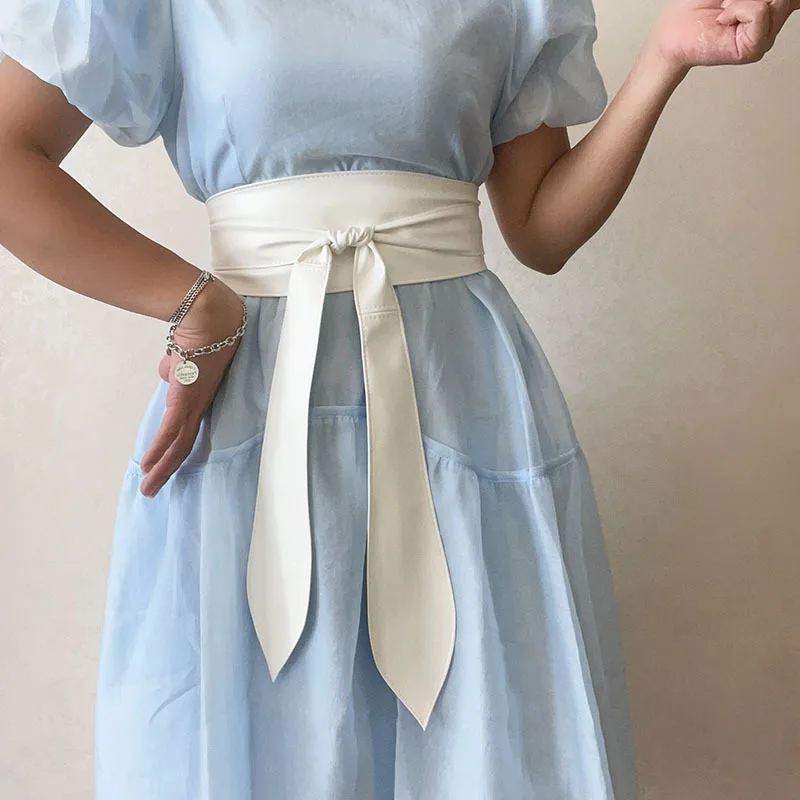 Women Corset Belts For Dress Soft Pu Leather Ties Bowknot Wide Waistband Ladies Coat Decoration Lace Up Belt