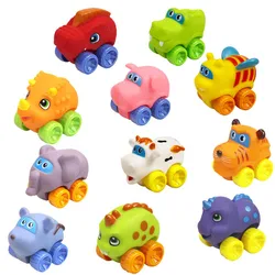 Wholesale Factory Lovely Cartoon Soft Animals Hippo Dinosaur Tiger Small Car Toys PVC Vinyl Plastic Animal Cartoon Cute Cars