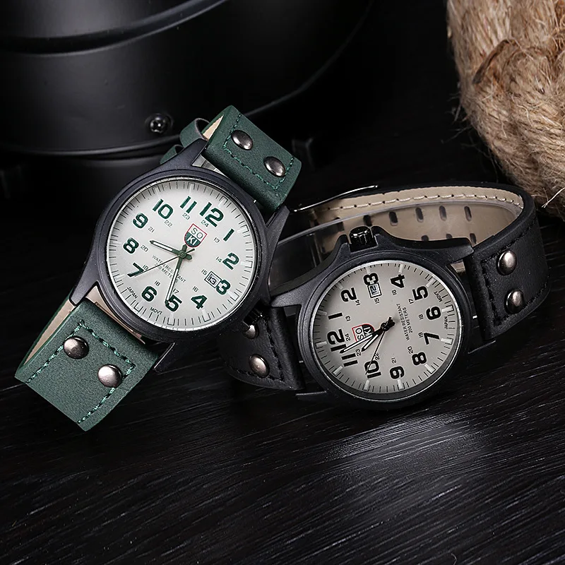 2022 New Arrival Fashion Leather  Watch Student Sports Watch Calendar Quartz Men Watch