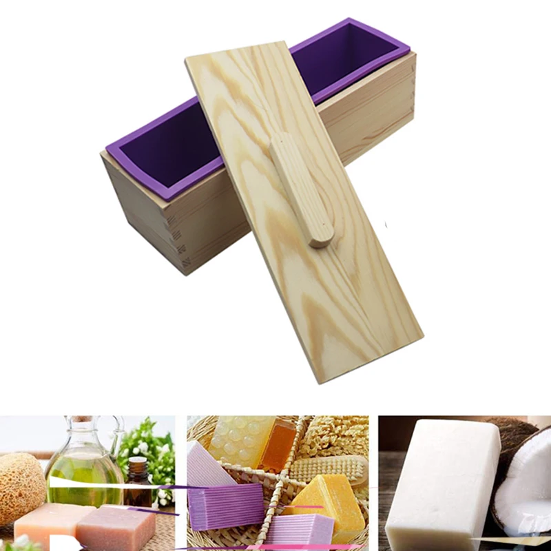 8pcs/set New Design High Quality Multi-function Silicone Wooden Box 1200ml Handmade Soap Molds Soap Cutter Knife with Lids