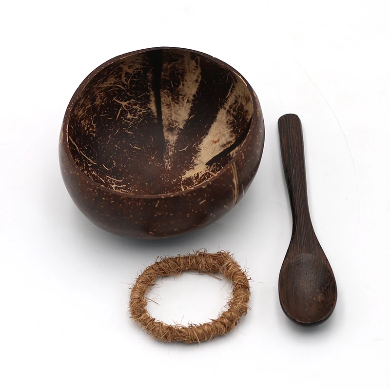 
Amazon top seller Reusable Handmade 100% Natural Round Salad Bowl Bamboo Wooden Coconut Bowl With Spoon 