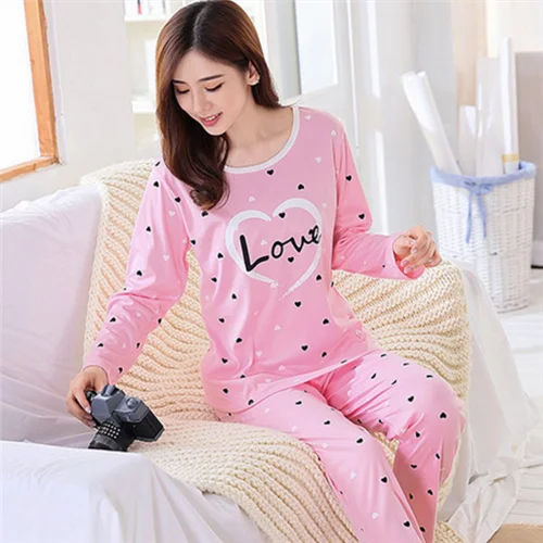 Amazon hot sell lady Sleepwear High quality New cute nighty Wholesale one set Chinese Long Sleeve Women Pajamas