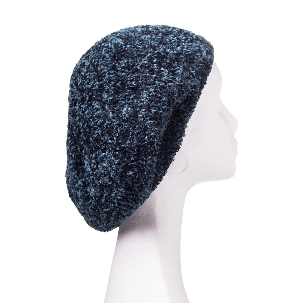 High Quality Navy Blue Custom Logo Jewish Lined Knitted Chenille Snood for Women