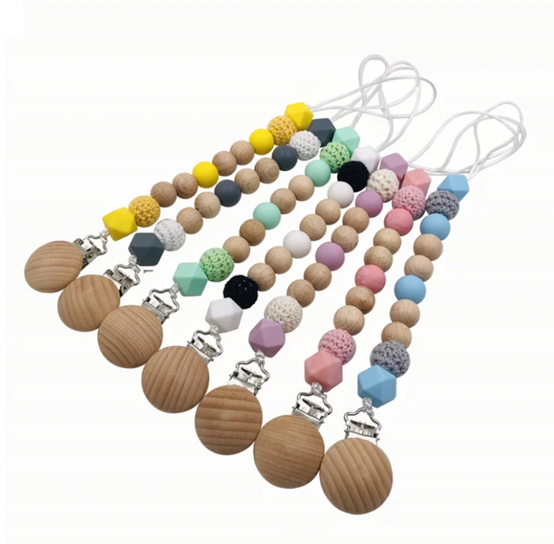 Liquid silicone  round and  flat transparent personalized baby fruit pacifier clip chain