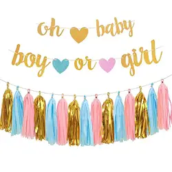 Блестящая бумага с надписью oh baby boy или girl баннер кисточками в комплекте для вечеринки честь рождения ребенка