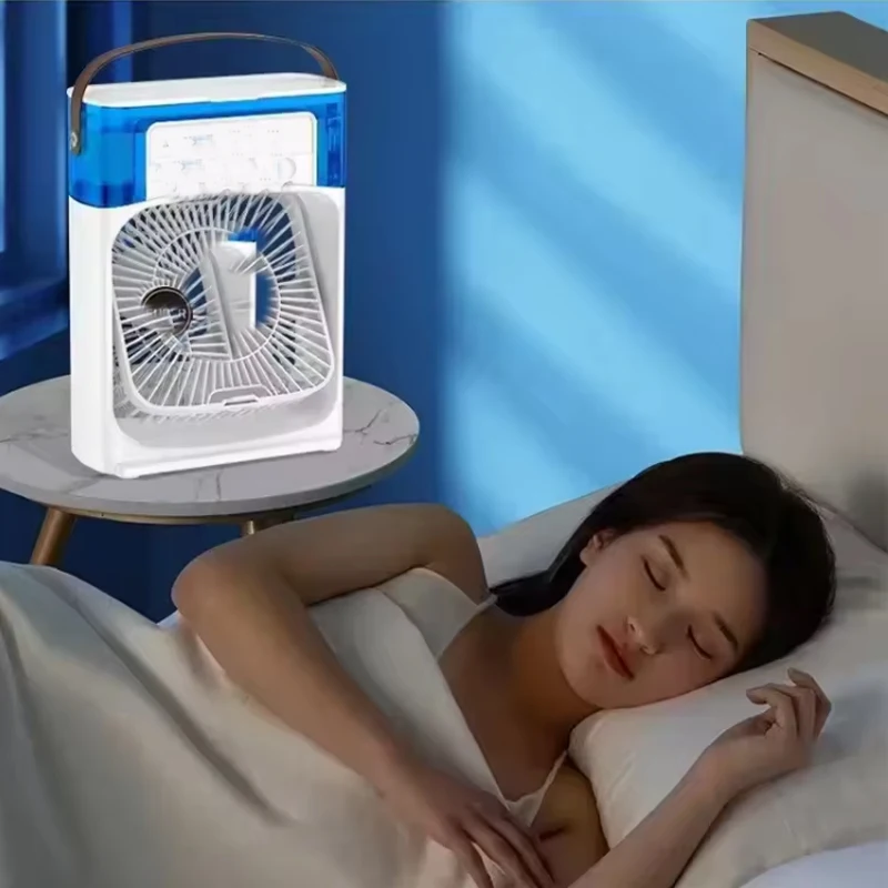 Summer  air cooling humidifier water air cooler 3-in-1 mini portable plastic add ice fan with 7 color light