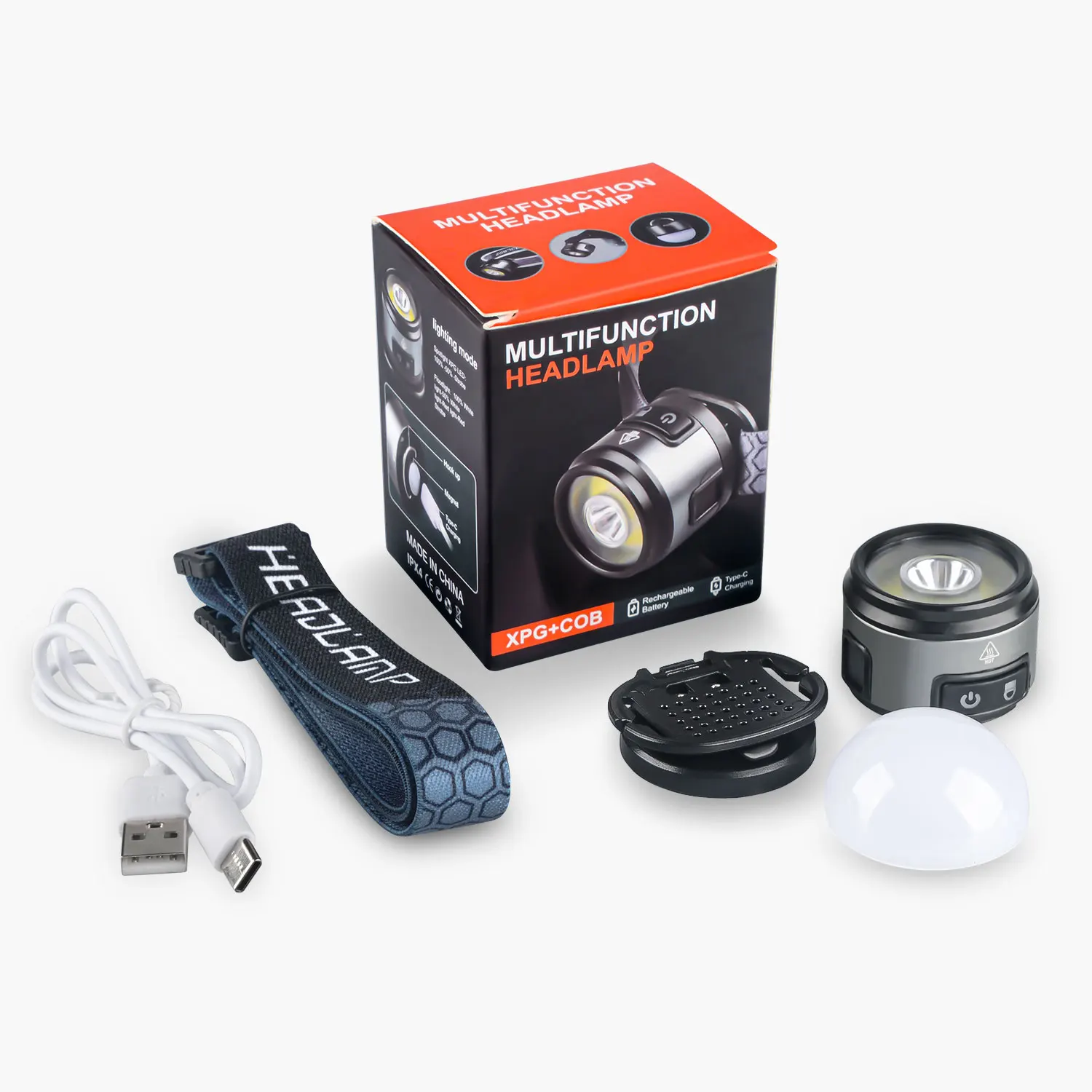 Super Bright Headlamp Type-C Rechargeable Head Lamp Flashlight Waterproof LED Headlight 7 Modes Head Lights for Camping Fishing