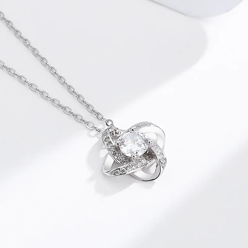 S925 sterling silver four-leaf clover necklace simple eternal star full diamond zircon pendant cross-border collarbone chain