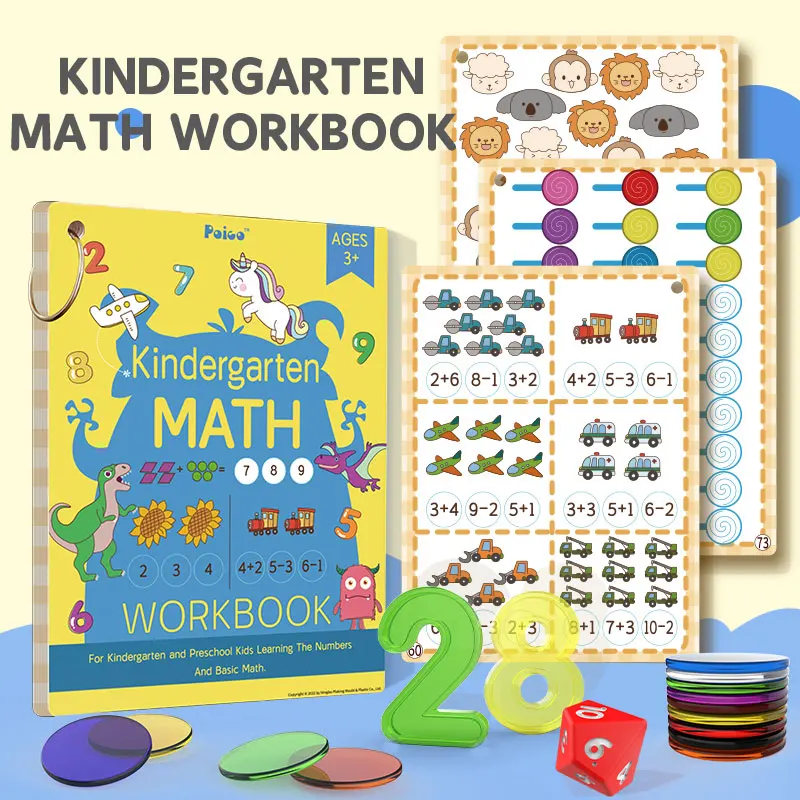Early Math Learning Activity Book with chips and numbers