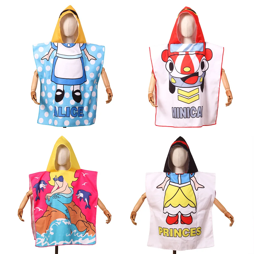 Custom Microfiber Solid Kid Chid Children Beach Sport Hooded Poncho Hoodie Surf Towel