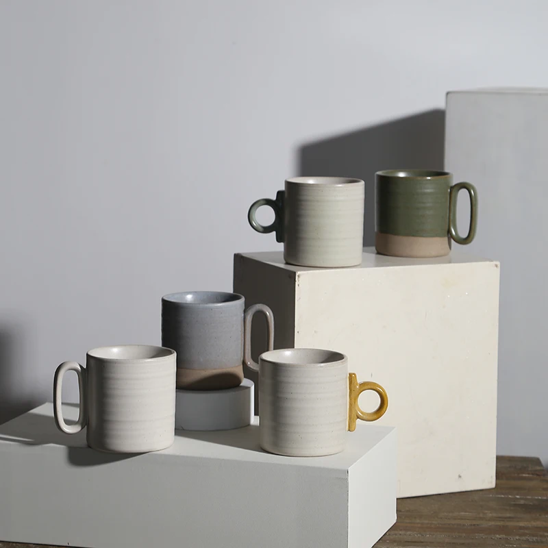 new -arrival japanese style vintage multiple color stoneware tea coffee customizable cups mugs with creative handle