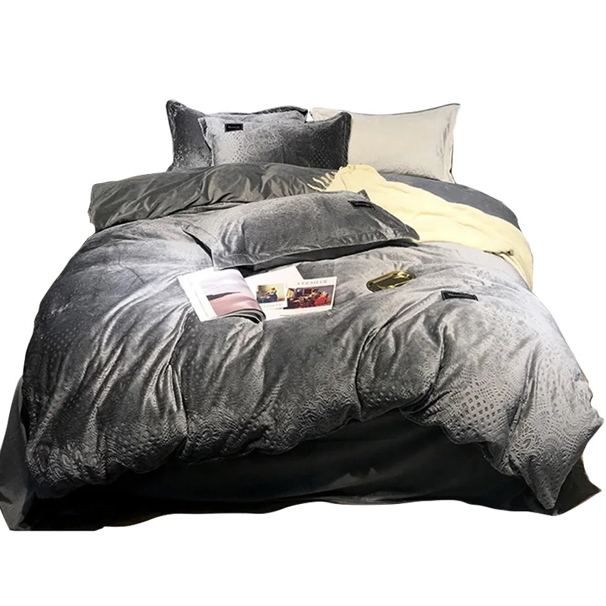 Super Soft 4pcs wholesale Flannel Duvet Cover Set Winter fleece Bedding Sets Fluffy Plush velvet set