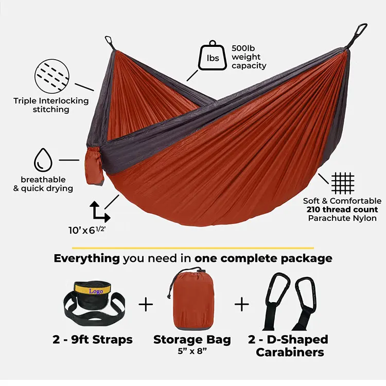 Camping backpacking hammock tent waterproof doubler hamock, hanging swing parachute folding nylon portable hammock
