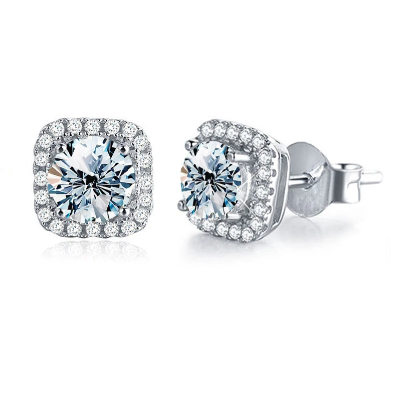 Wholesale Ready-to-Ship custom color Fine Jewelry round cut  GRA certified real 925 Silver diamond Moissanite Stud Earrings