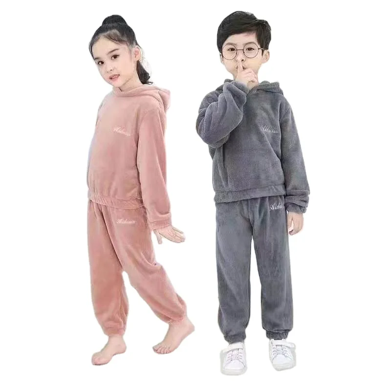 Best Price High Quality Soft Coral Fleece Girl Children Clothes Suit Kids Winter Pyjamas