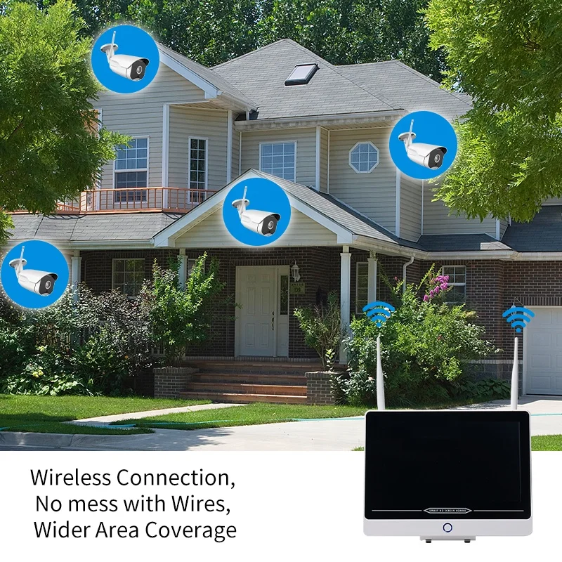  CCTV беспроводной 12 дюймов ЖК-монитор 4ch Wi-Fi NVR kit для домашней системы