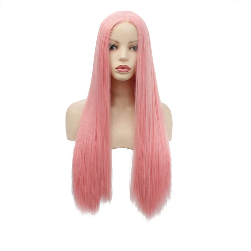 
Парик розового цвета на сетке спереди, длинные прямые волосы, парики без клея, жаропрочные волосы, Модный женский синтетический парик 