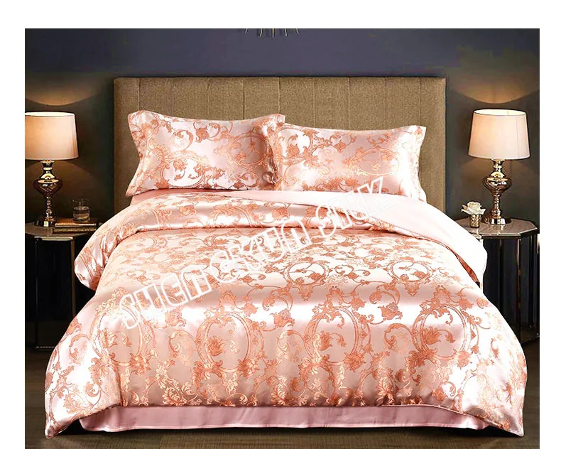 Customized 100% Charmeuse Silk Bedding set, duvet cover set, sheet set jacquard printed solid colour