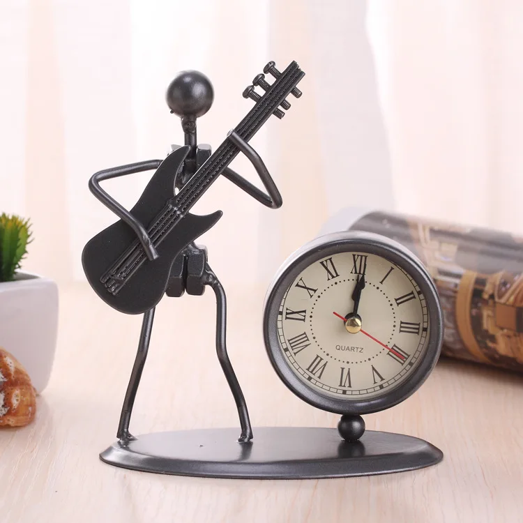 nordic retro Player table musician metal Iron art portrait design alarm clock silent special mini desk clock for children gift