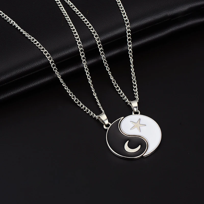 New Arrival  Tai Chi Charm Necklace Half Heart Pendant Stitching Set Black White Couple Pair Friendship Jewelry Gifts