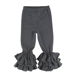 Новое поступление, детские штаны для девочек, оптовая продажа, однотонные хлопковые леггинсы с оборками, детская одежда