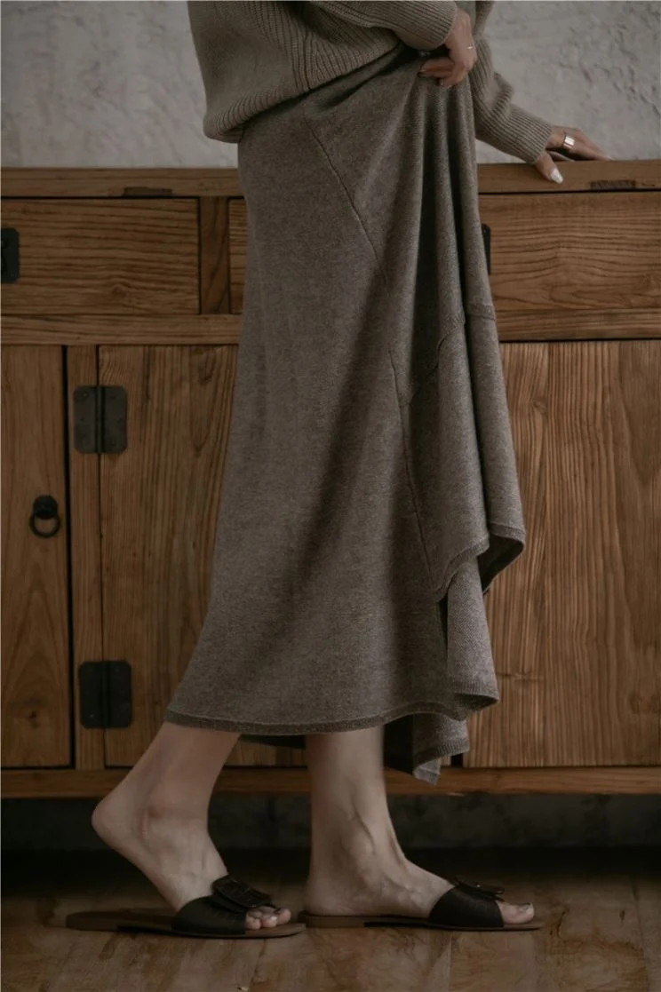 New Design 100%Cashmere Thicken Casual Irregular Hem Long Cashmere Skirt For Women For Wholesales