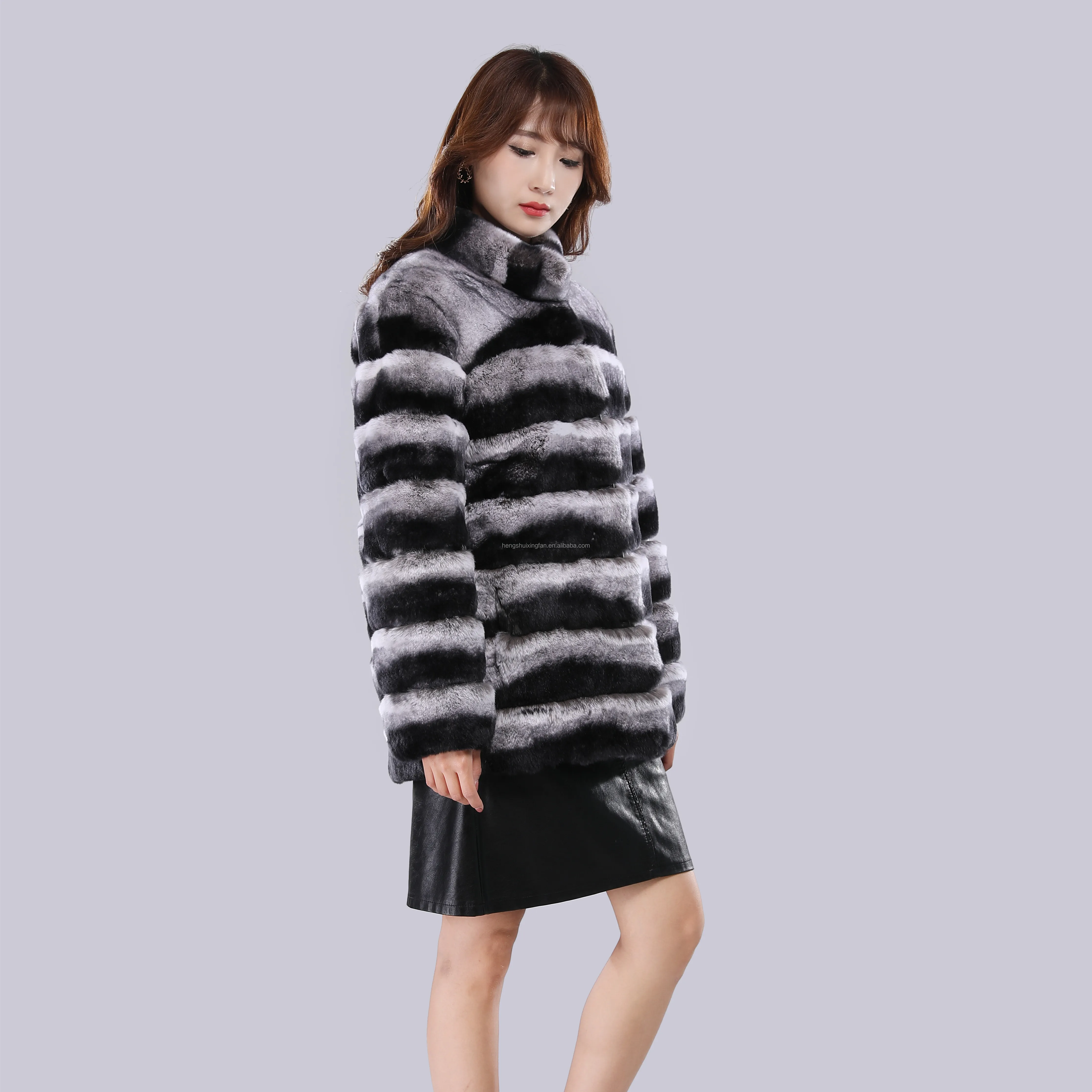 
2019 Wholesale cheap price rex rabbit imitated chinchilla fur coat for sale 